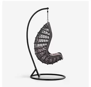 Side view of black hanging chair on white background